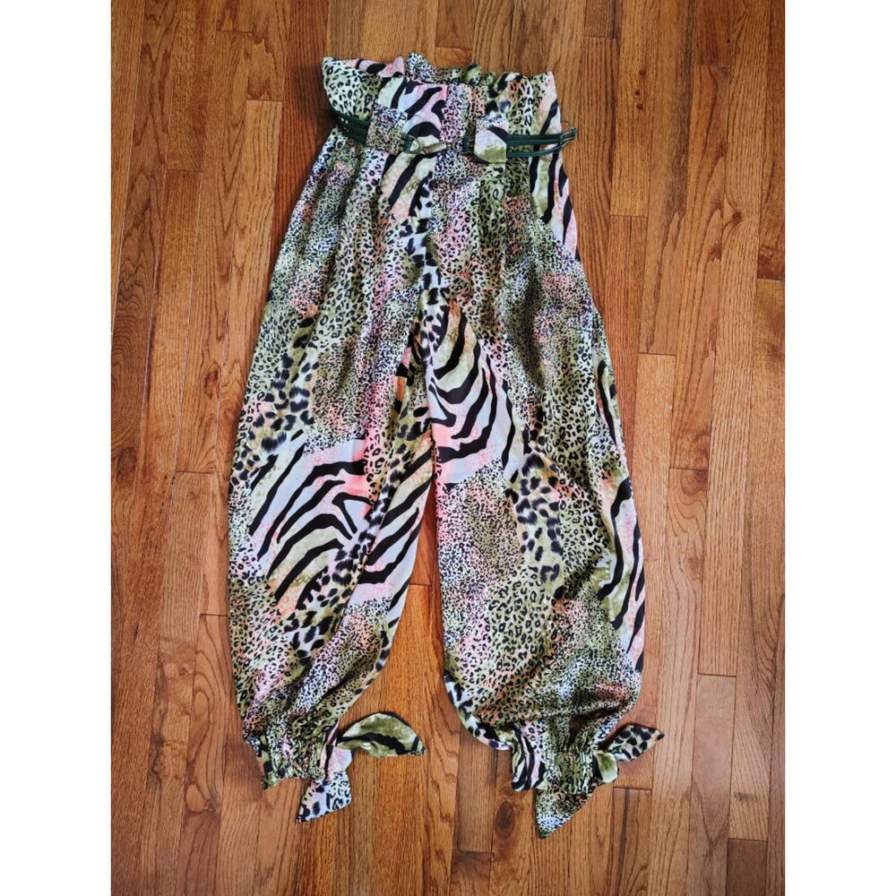 Gracia Animal Print Harem Pants S Leopard Zebra Bohemian Coachella Festival